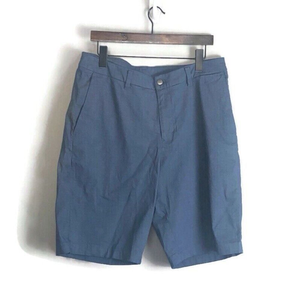 LULULEMON Mens Slate Blue Commission Shorts Size 34 Chino Flat Front Logo